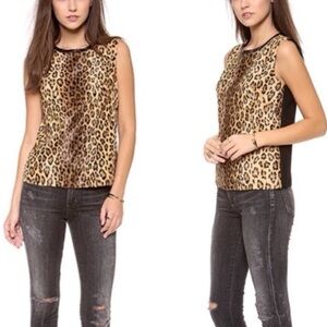 MILLY Faux Fur Cheetah Leopard Animal Print Sleeveless Scoop Neck Zip Vest Tank